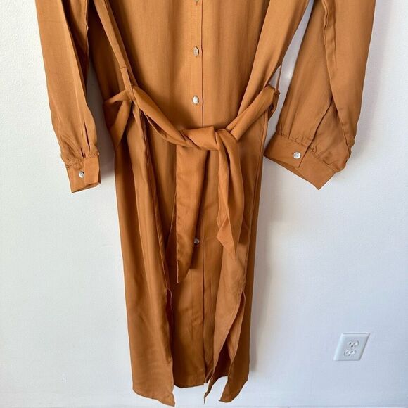 Aura Women’s Rust Camel Golden Fall Long Sleeve Button Down Shirt Maxi Dress - Picture 4 of 13